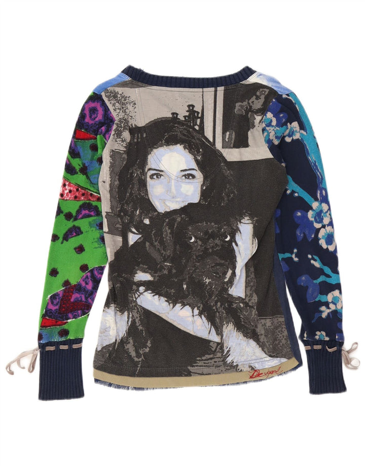 DESIGUAL Γυναικείο μακρυμάνικο μπλουζάκι με γραφικά UK 14 Medium Navy Blue Floral