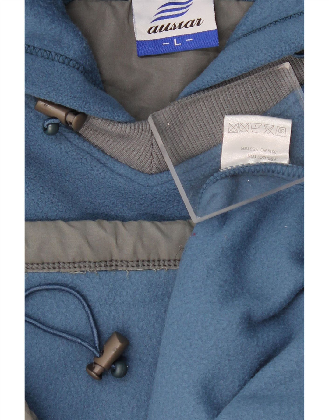 VINTAGE Ανδρικό Fleece Graphic Hoodie Jumper Μεγάλο Μπλε Πολυεστέρας