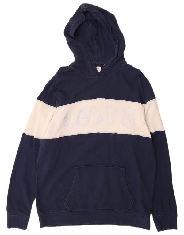 Levi's Mens Graphic Hoodie Jumper XL Navy Blue Colourblock Cotton