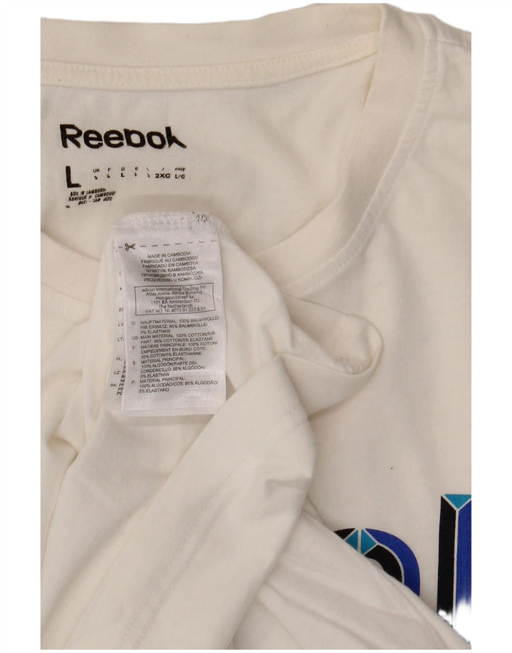 Ανδρικό γραφικό μπλουζάκι REEBOK Top μεγάλο λευκό βαμβακερό