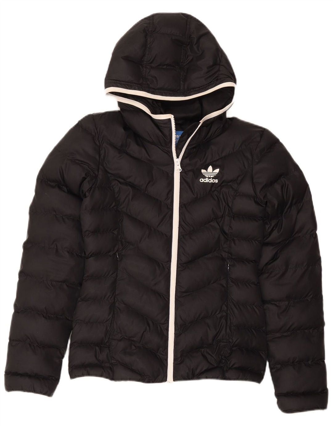 Γυναικείο μπουφάν με κουκούλα Adidas UK 6 XS μαύρο πολυεστέρα