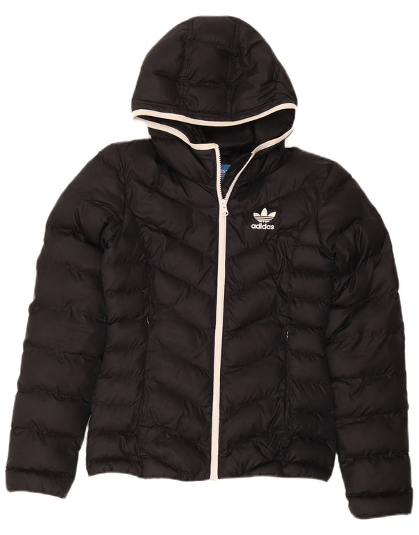 Γυναικείο μπουφάν με κουκούλα Adidas UK 6 XS μαύρο πολυεστέρα