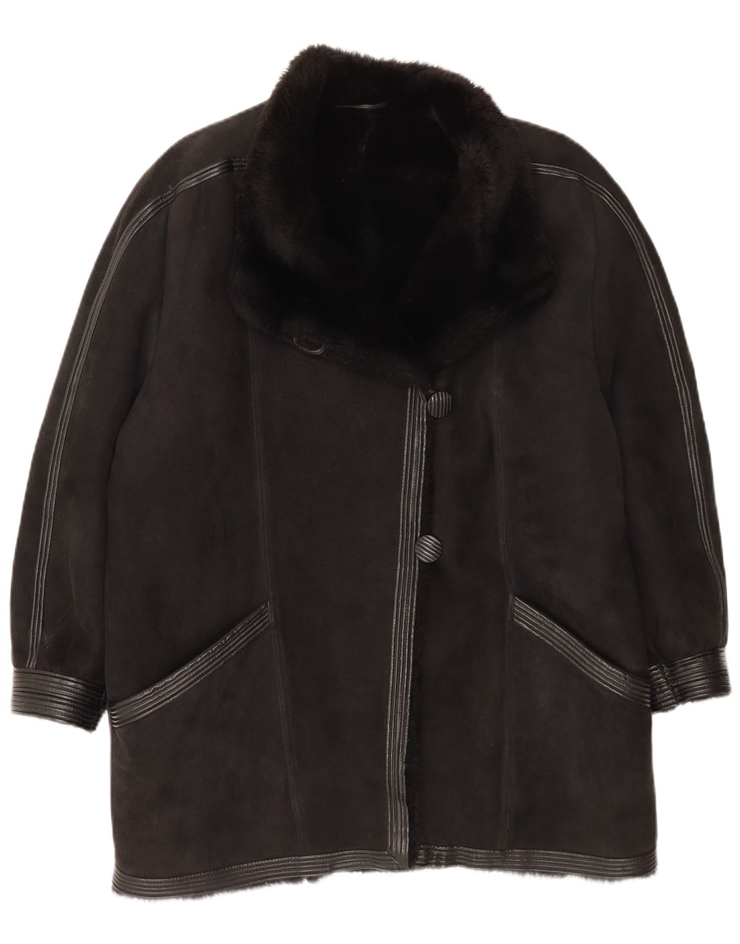 Vintage Γυναικείο Παλτό Shearling UK 16 Large Μαύρο
