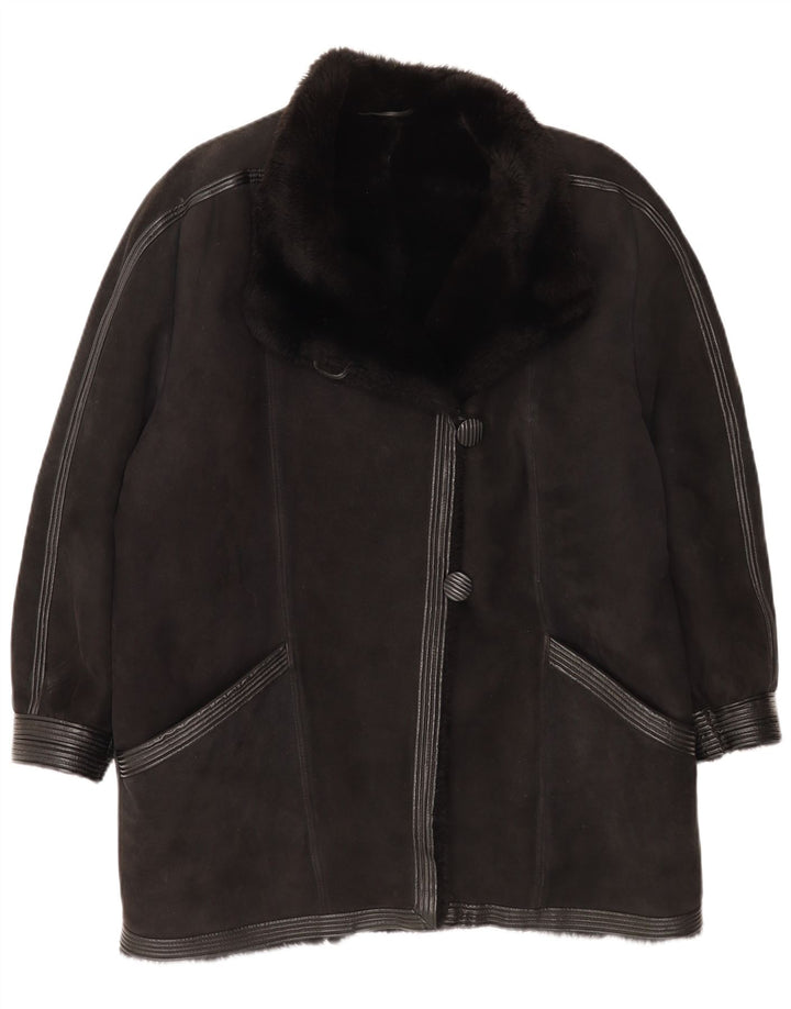 Vintage Γυναικείο Παλτό Shearling UK 16 Large Μαύρο