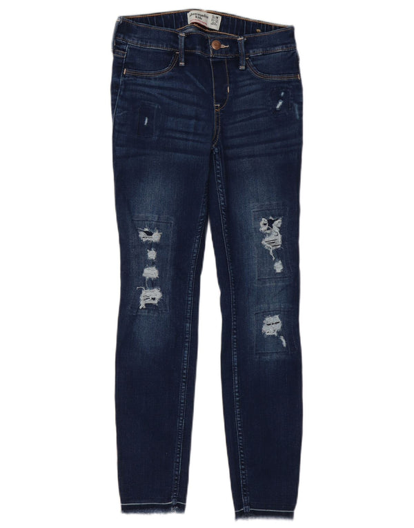 Abercrombie & Fitch Girls Distressed Skinny Jeans 11-12 ετών W24 L25 Navy