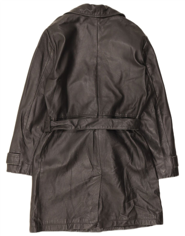 Stefanel Γυναικείο Δερμάτινο Παλτό UK 14 Medium Black Leather