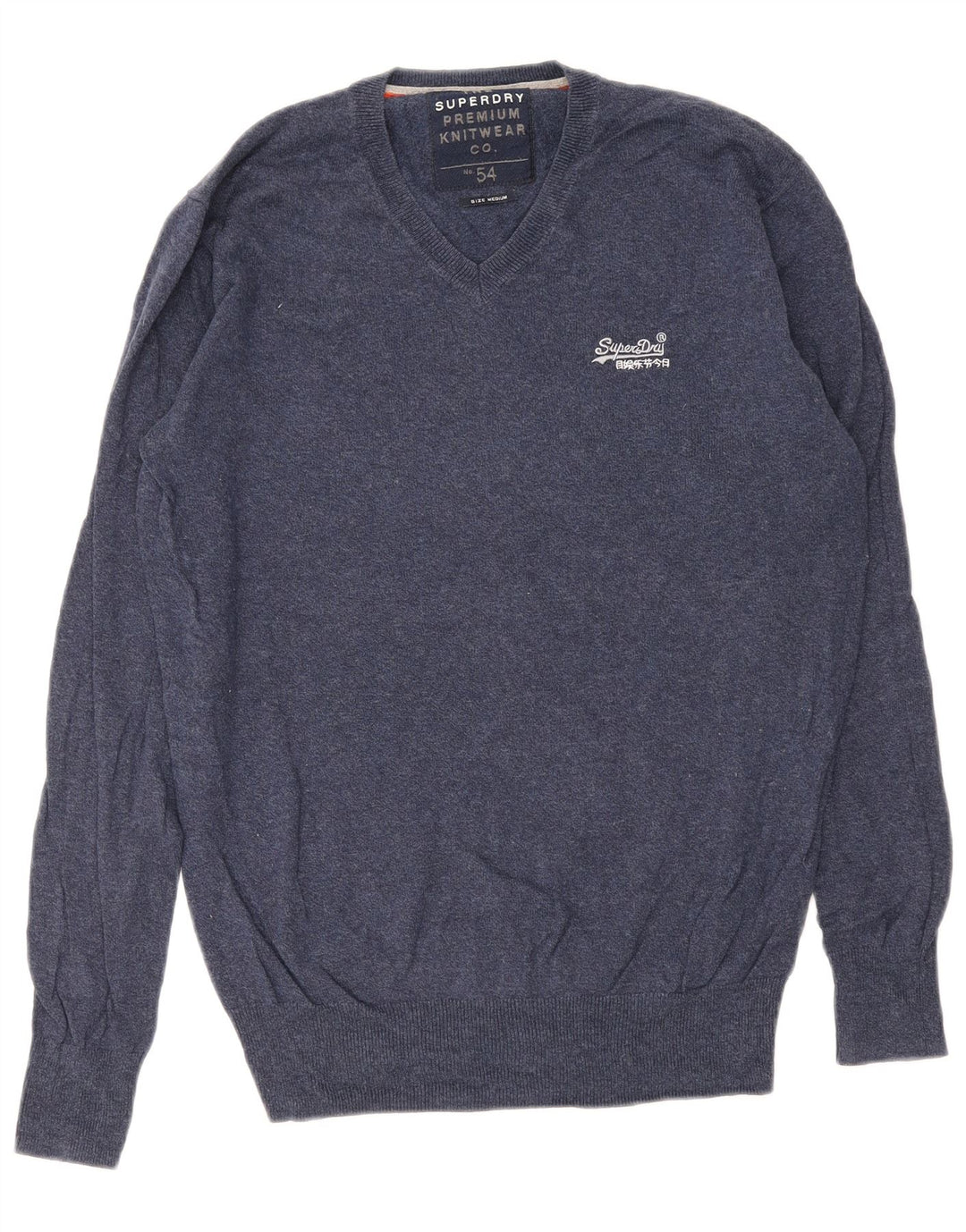 Superdry Ανδρικό πουλόβερ με λαιμόκοψη με V λαιμόκοψη, μεσαίο μπλε βαμβακερό