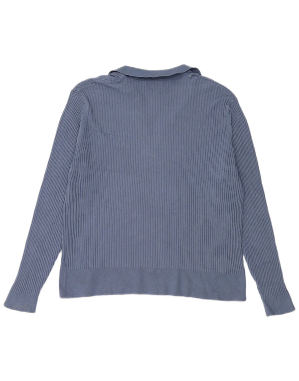 Marks & Spencer Womens Polo Neck Jumper Sweater UK 24 4XL Blue Viscose
