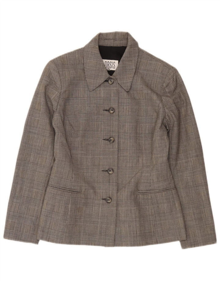 Oasis Γυναικείο μπουφάν σακάκι με 5 κουμπιά UK 10 Small Grey Check Wool