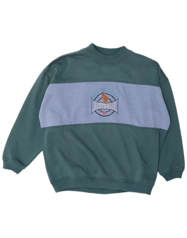 Vintage ανδρικό γραφικό φούτερ Jumper XL Green Colourblock Πολυεστέρας
