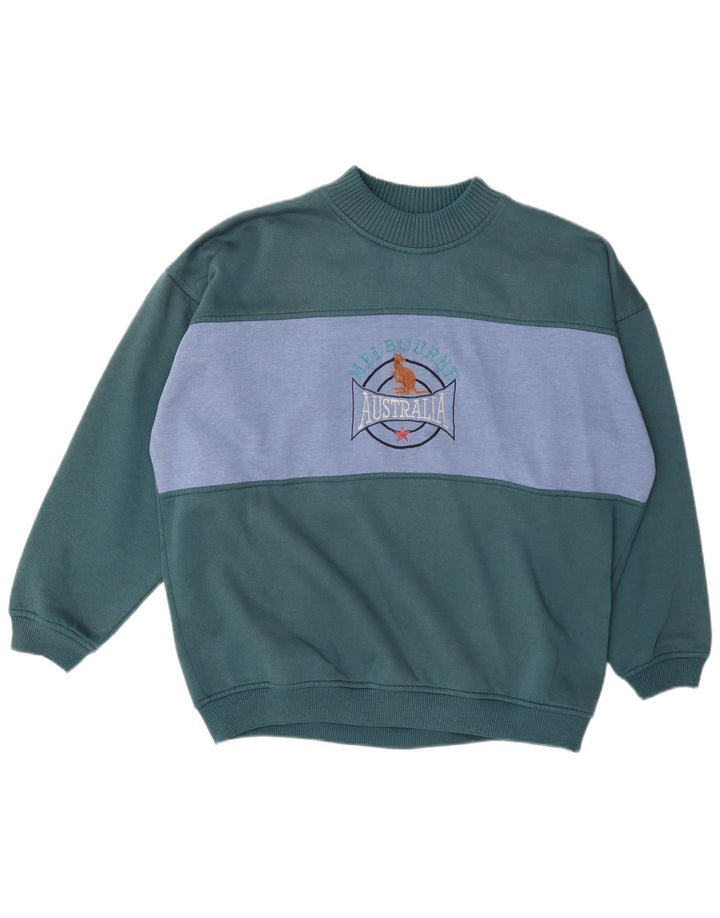 Vintage ανδρικό γραφικό φούτερ Jumper XL Green Colourblock Πολυεστέρας