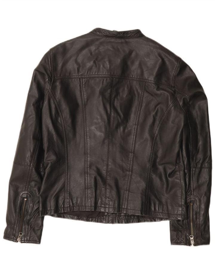 Vintage Γυναικείο Δερμάτινο Μπουφάν Biker UK 14 Large Μαύρο Δερμάτινο