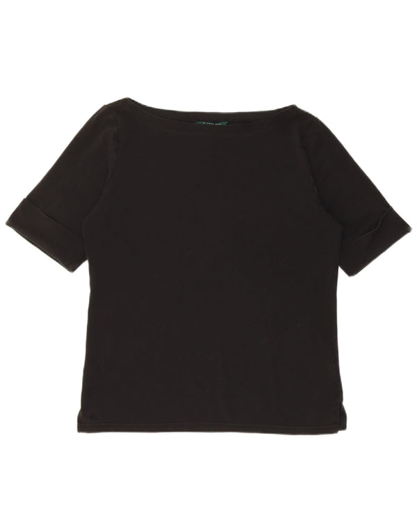 Γυναικείο T-Shirt Ralph Lauren Top UK 14 Large μαύρο βαμβακερό