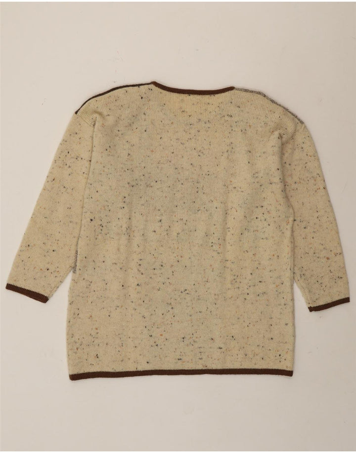 Vintage γυναικείο πουλόβερ με λαιμόκοψη UK 16 Large Beige Patchwork Καινοτομία