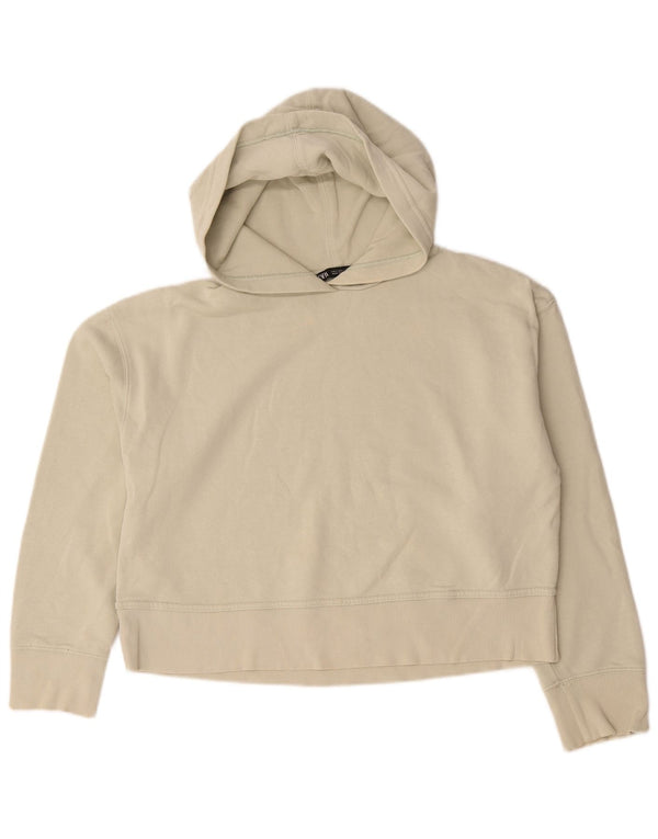 Zara Womens Crop Oversized Hoodie Jumper UK 10 Small Off White Βαμβακερό