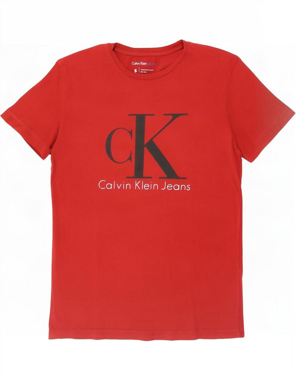 Calvin Klein Jeans Ανδρικό γραφικό T-Shirt Top Μικρό κόκκινο