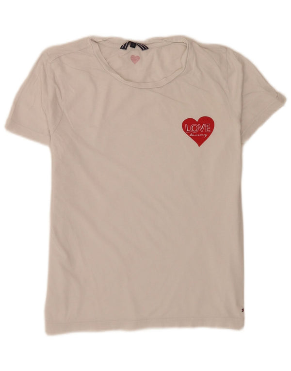 Γυναικείο γραφικό μπλουζάκι Tommy Hilfiger Top UK 8 Μικρό λευκό βαμβακερό