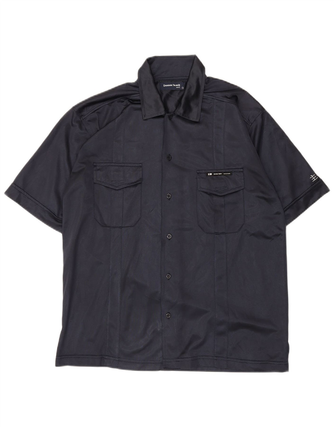 AEM KEI Mens NYC Short Sleeve Shirt Medium Navy Blue Polyester