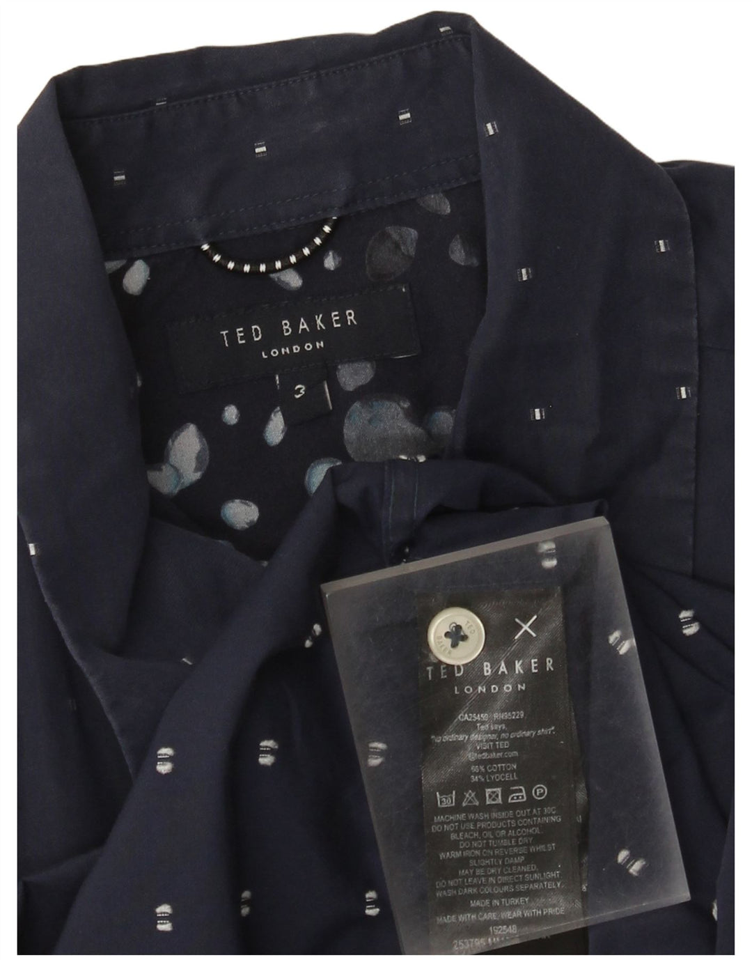 Ted Baker Ανδρικό κοντομάνικο πουκάμισο νούμερο 3 Μεσαίο μπλε ναυτικό γεωμετρικό βαμβάκι