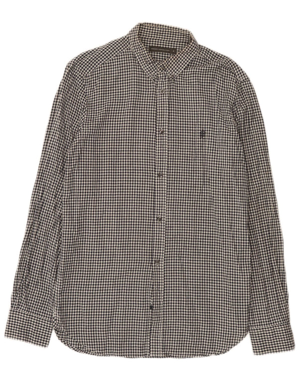 French Connection Mens Shirt Medium Black Gingham Cotton
