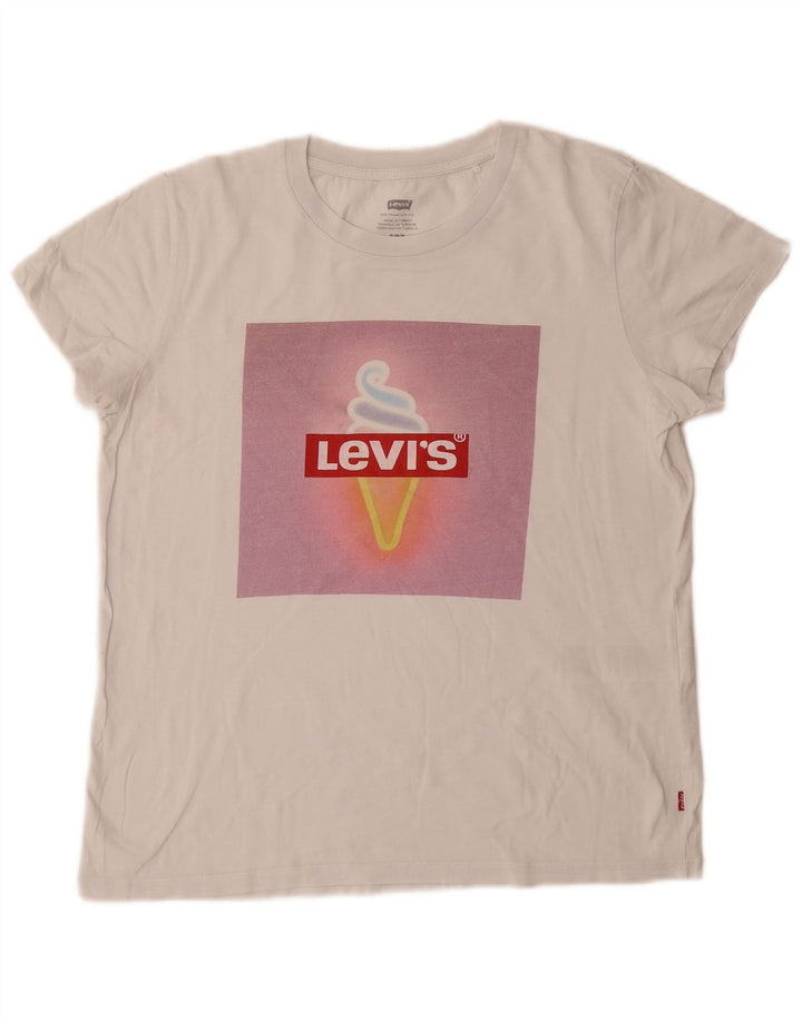 Γυναικείο γραφικό μπλουζάκι LEVI'S Top UK 12 μεσαίο λευκό βαμβακερό