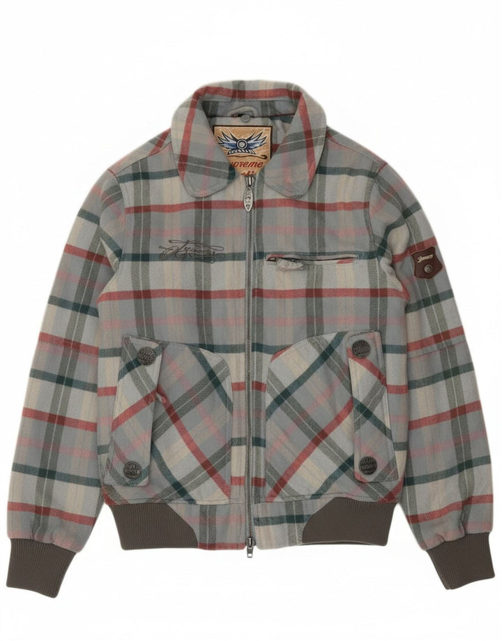 Ανδρικό μπουφάν Iguana Bomber UK 34 XS Γκρι καρό μαλλί