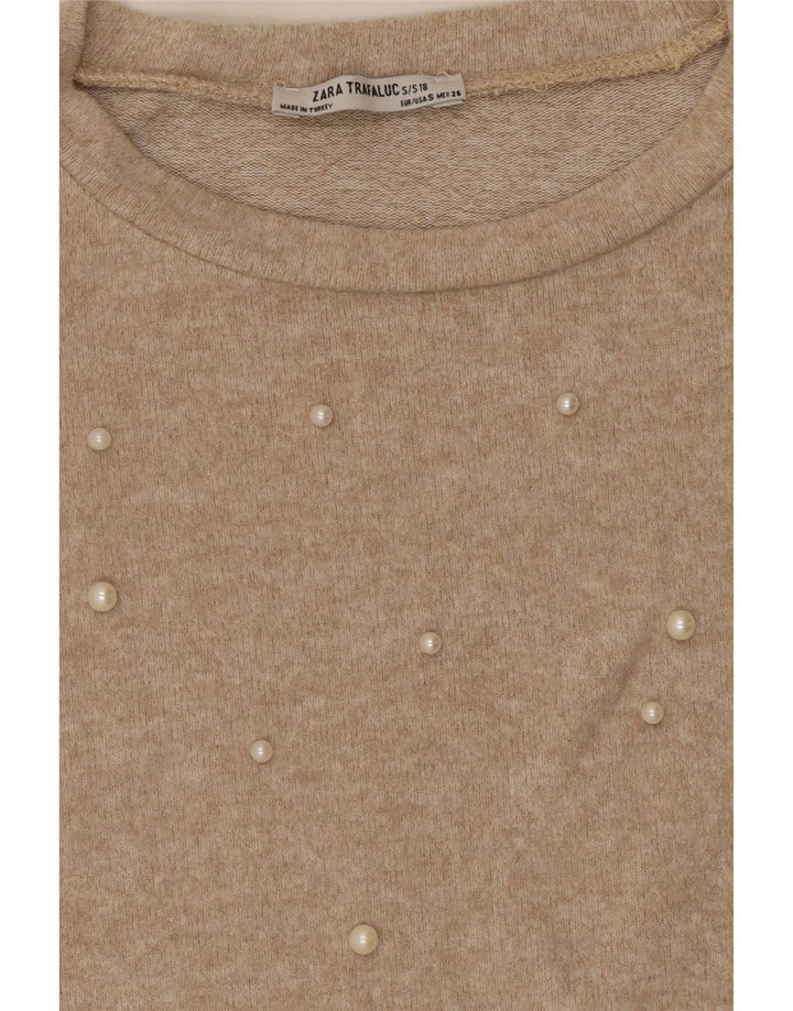 Zara Γυναικεία Μπλούζα Trafaluc Oversized Top UK 10 Small Beige Spotted