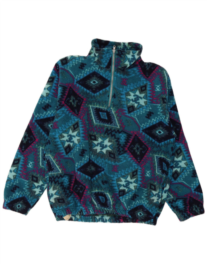 Brugi Ανδρικό φερμουάρ με λαιμόκοψη Fleece Jumper Μεγάλο μπλε γεωμετρικό πολυεστέρα