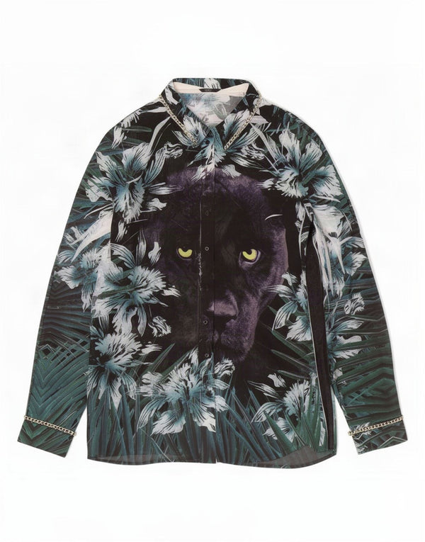 Guess Womens See Through Μπλούζα UK 16 Large Black Animal Print