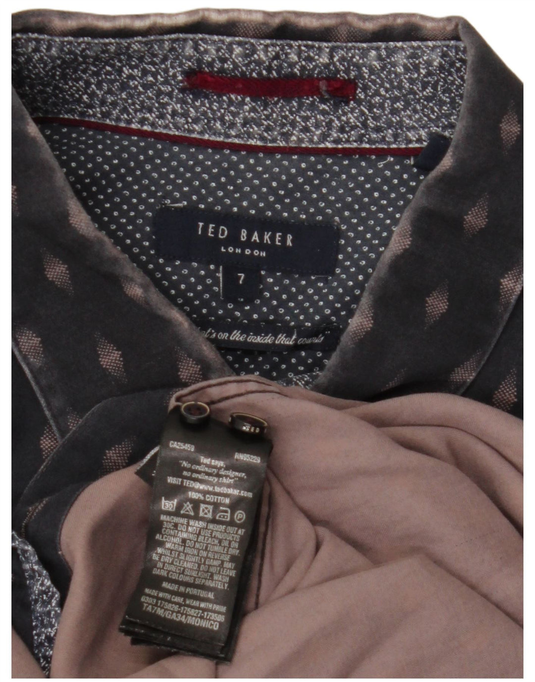 TED BAKER Ανδρικό πουκάμισο μέγεθος 7 3XL Navy Blue Geometric Cotton