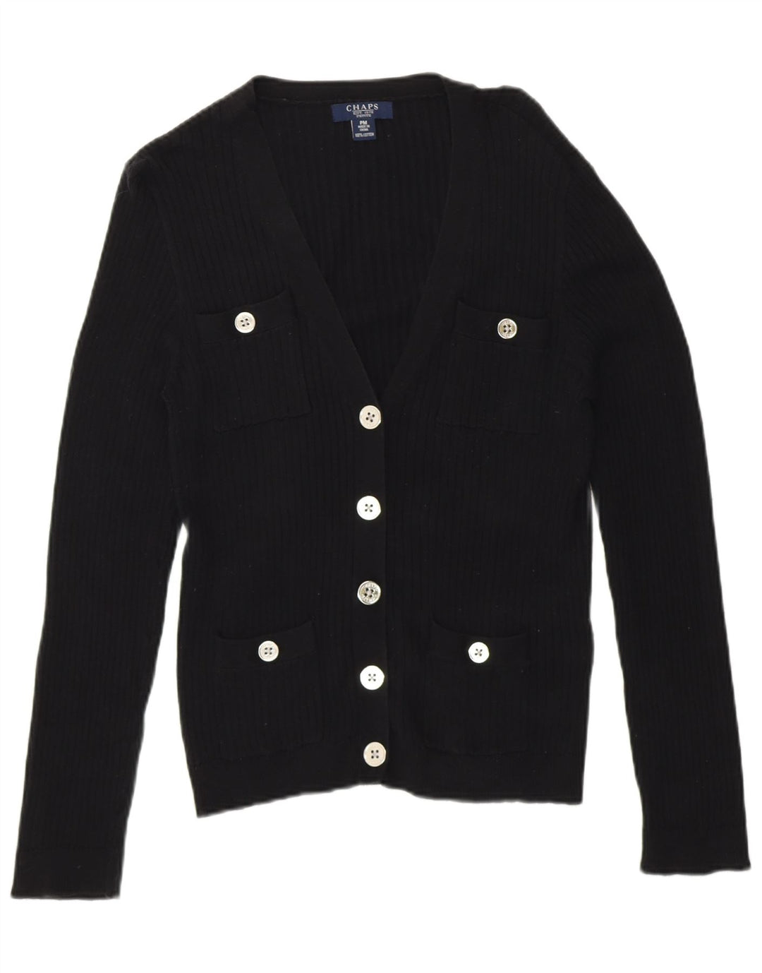 Chaps Γυναικείο πουλόβερ Petite Cardigan UK 14 Μεσαίο μαύρο βαμβακερό