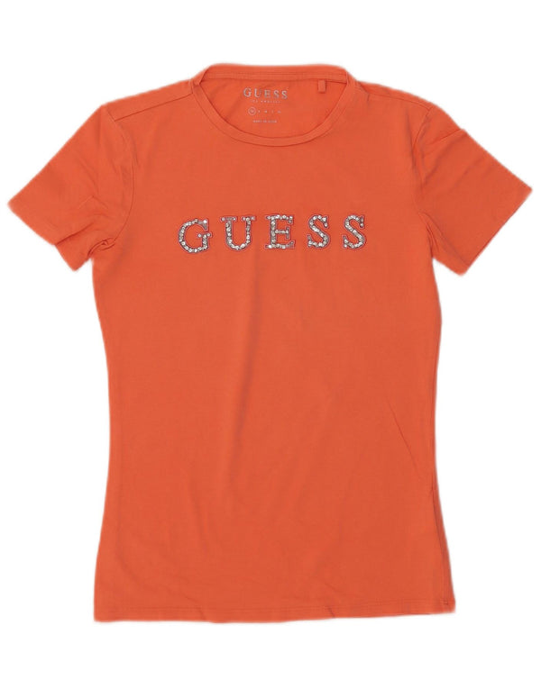 GUESS Γυναικείο γραφικό T-Shirt Top UK 6 XS Πορτοκαλί βαμβακερό