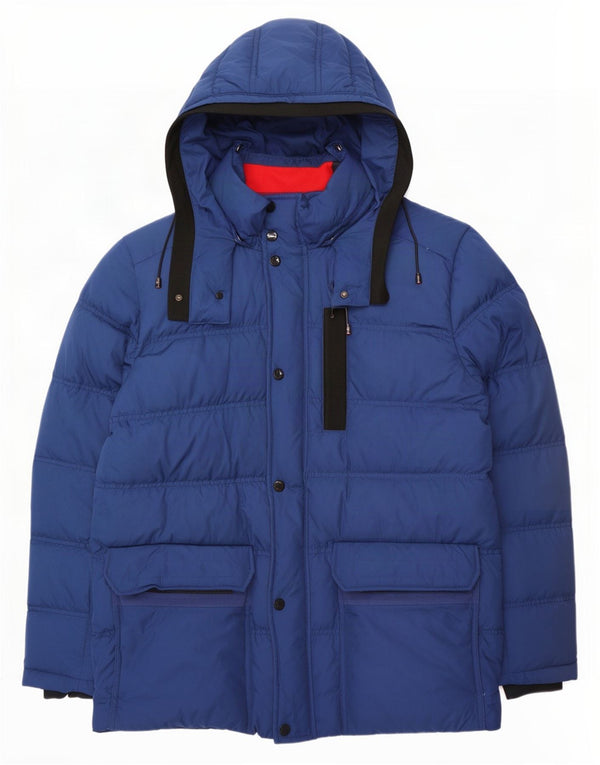 Tommy Hilfiger Mens Hooded Padded Jacket UK 40 Large Blue Polyester