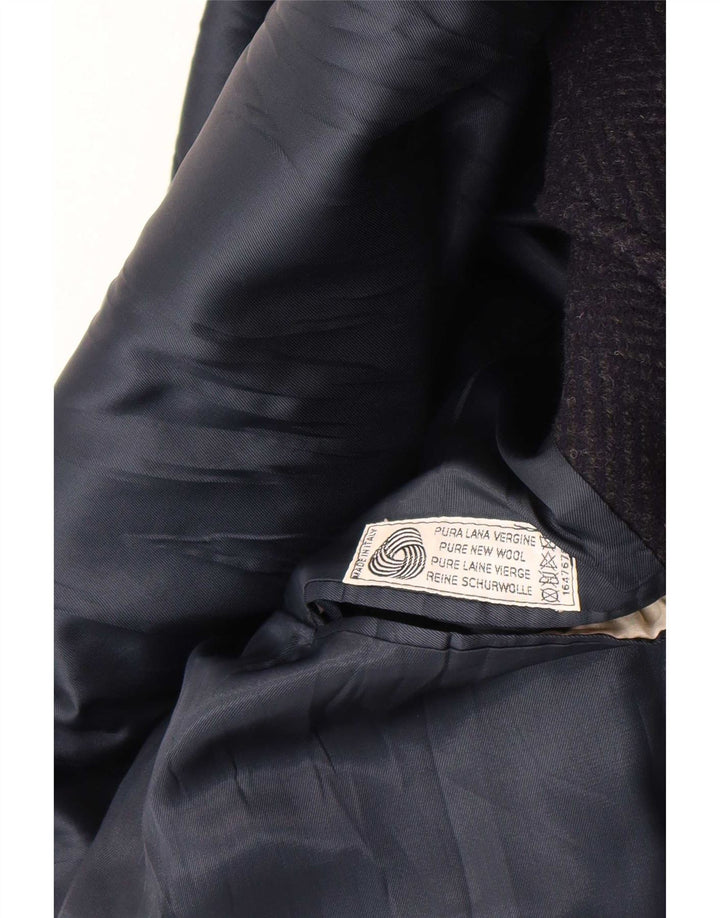 Vintage Ανδρικό Πανωφόρι IT 52 XL Navy Blue ψαροκόκκαλο παρθένο μαλλί