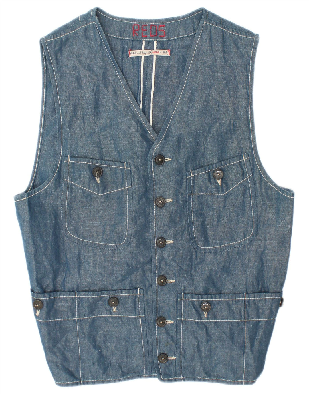 REDS Womens Waistcoat UK 16 Large Blue Cotton