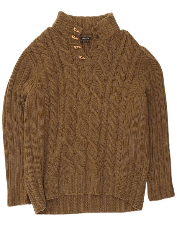 Massimo Dutti Ανδρικό πουλόβερ με κουμπιά για λαιμό UK 44 2XL Καφέ μαλλί