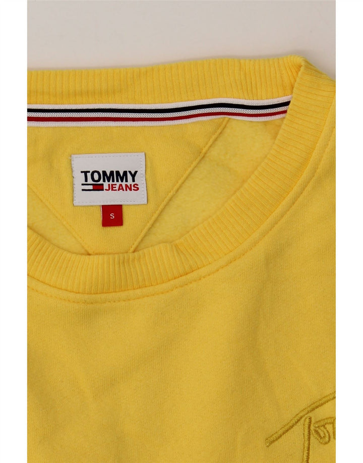 TOMMY HILFIGER Womens Crop Oversized Sweatshirt Jumper UK 10 Small Yellow Vintage Tommy Hilfiger and Second-Hand Tommy Hilfiger from Messina Hembry 