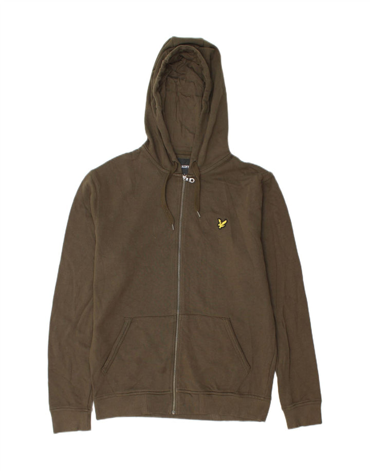 Ανδρικό πουλόβερ με κουκούλα με φερμουάρ Lyle & Scott από μεσαίο χακί βαμβακερό