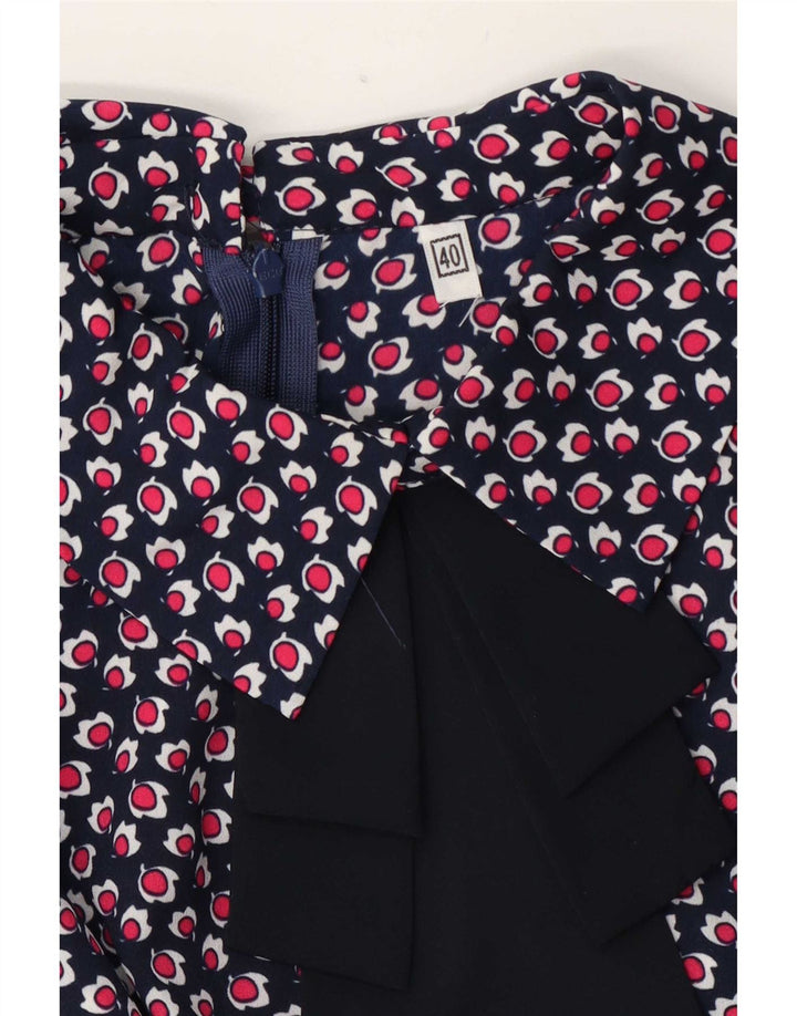 Vintage Γυναικεία Abstract Pattern Μπλούζα Top IT 40 Small Navy Blue
