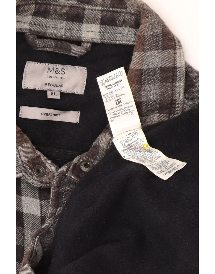 Marks & Spencer Ανδρικό πουκάμισο με κανονική εφαρμογή Φανελένιο πουκάμισο XL Γκρι Gingham