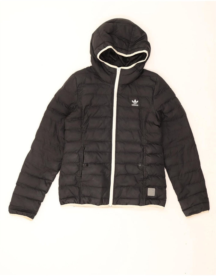 Γυναικείο μπουφάν με κουκούλα Adidas UK 14 Μεσαίο μαύρο πολυεστέρα