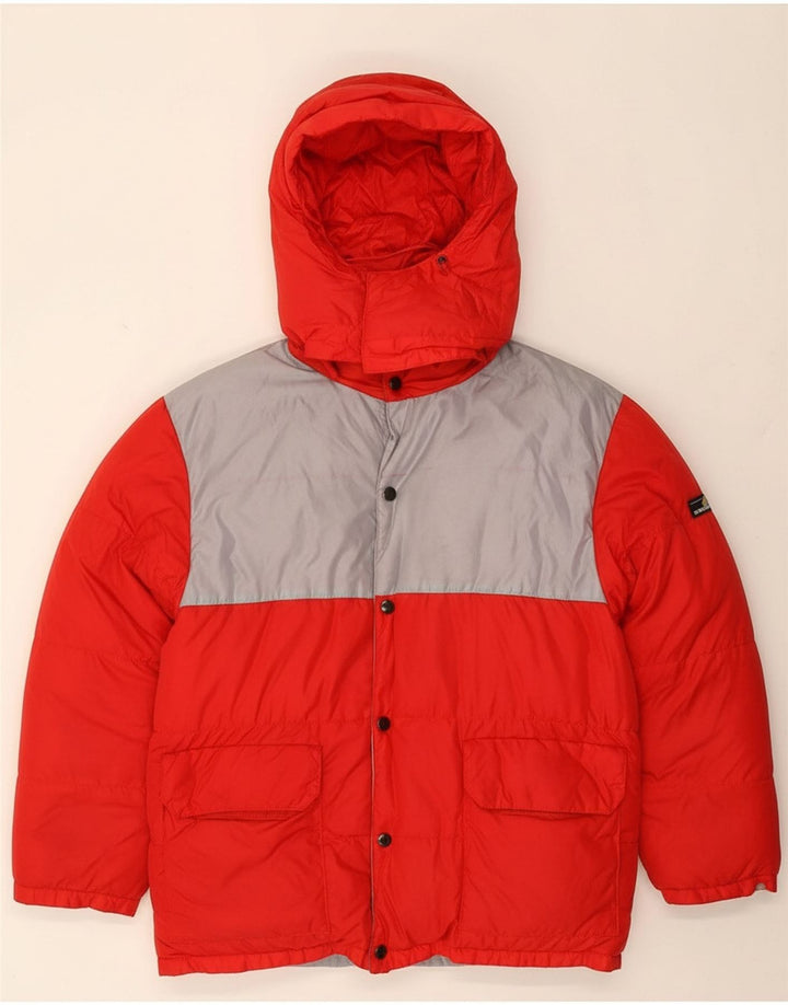 VINTAGE Mens Hooded Padded Jacket UK 36 Small Red Colourblock Polyamide