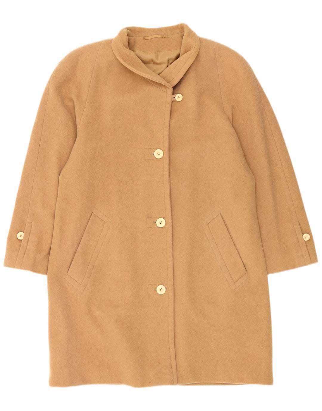 GOLDIX Womens Overcoat UK 14 Large  Beige Wool