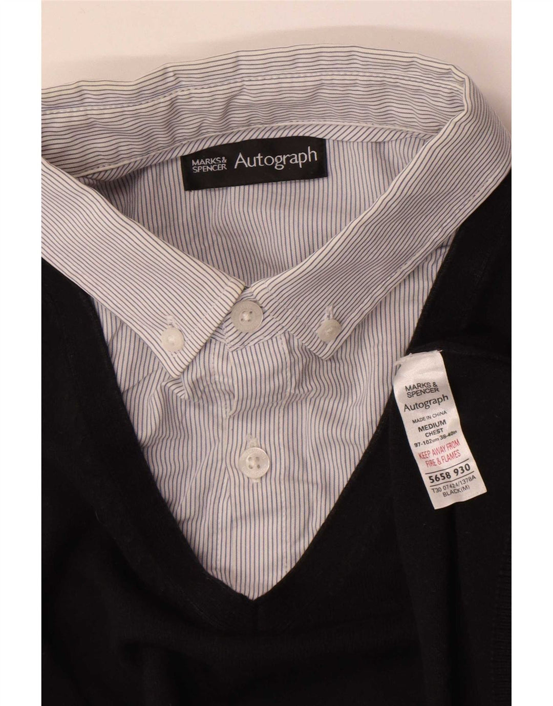Ανδρικό πουλόβερ Marks & Spencer Autograph με V-Neck Jumper Μεσαίο μαύρο βαμβακερό