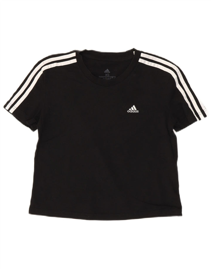 Γυναικείο T-Shirt ADIDAS Crop Top UK 4/6 XS Μαύρο βαμβακερό