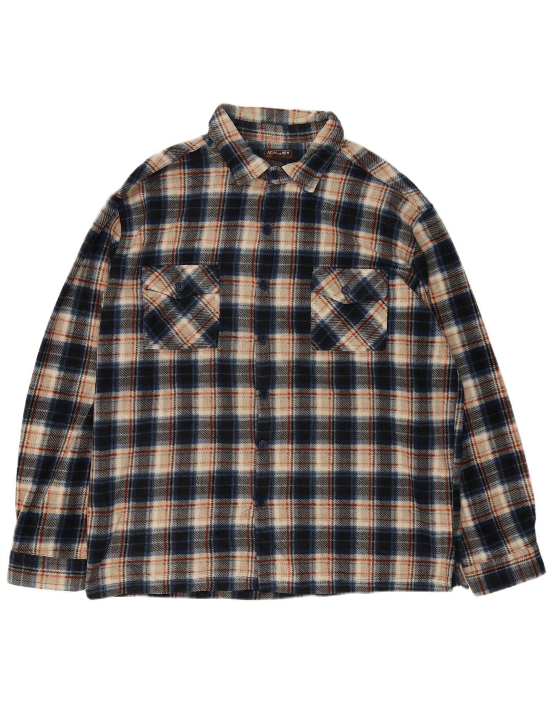 ATLAS FOR MEN Ανδρικό πουκάμισο Fleece 3XL Blue Check Polyester