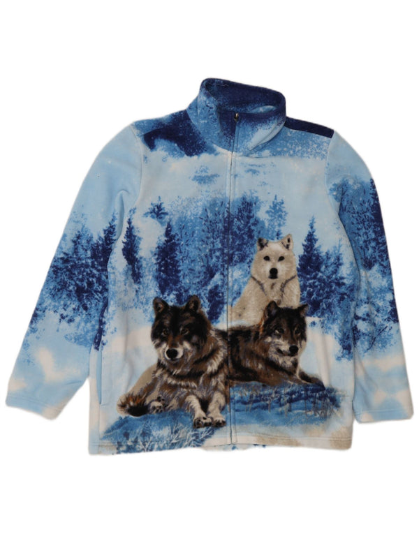 Vintage γυναικείο γραφικό φλις μπουφάν UK 16/18 Large Blue Animal Print