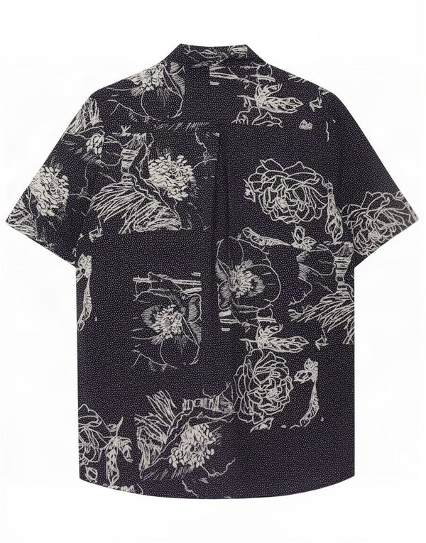 Vintage γυναικείο κοντομάνικο πουκάμισο UK 16 Large Navy Blue Floral