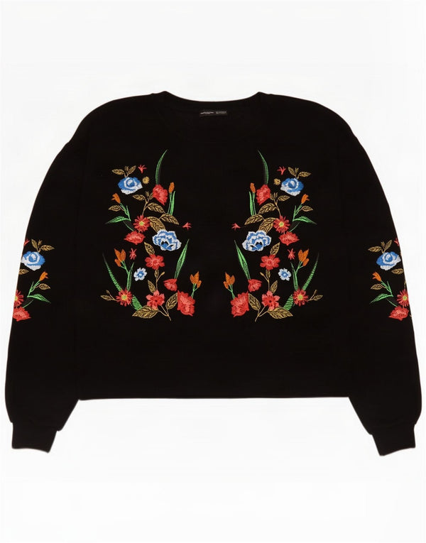 Zara Γυναικεία φούτερ Crop Oversized Jumper UK 10 Small Black Floral