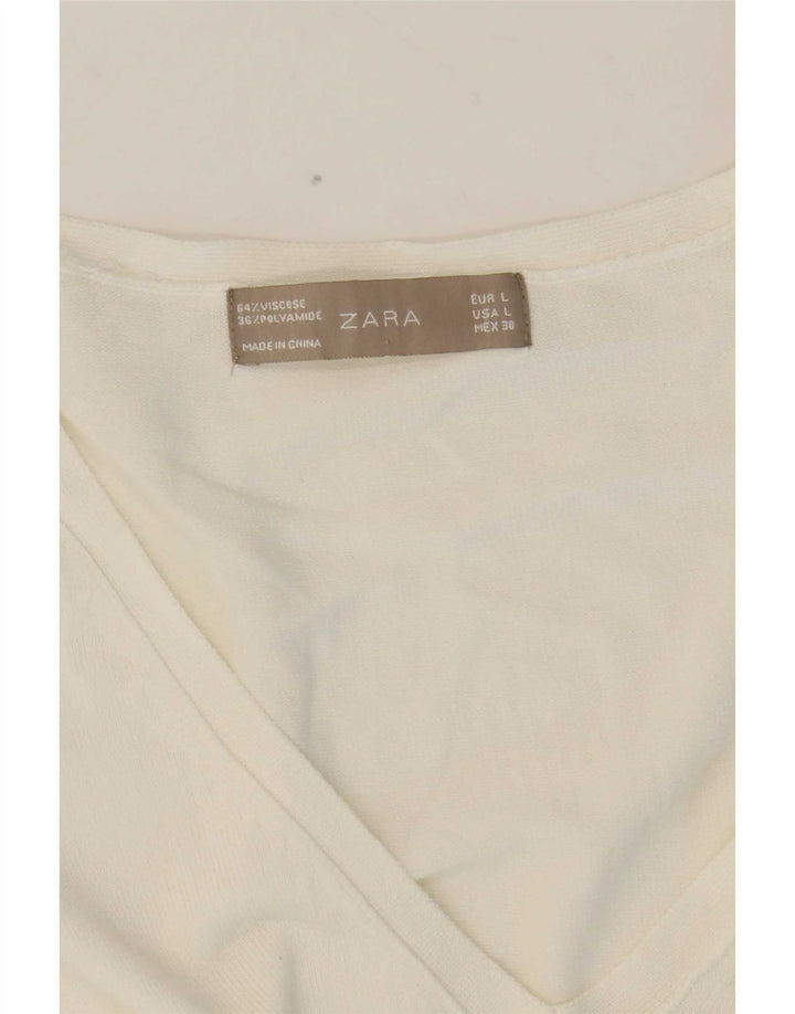 Zara Γυναικείο πουλόβερ με λαιμόκοψη UK 14 μεσαία λευκή βισκόζη